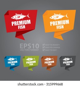 Vector : Premium Fish Paper Origami Speech Bubble or Speech Balloon Infographics Sticker, Label, Sign or Icon