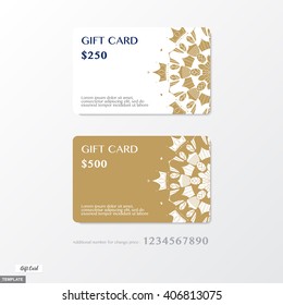 Vector, Premium Gift card with ornament graphic on gold and white background with bonus number for change the price,Template design