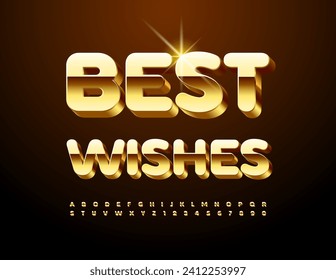 Vector premium Greeting Card Best Wishes. Exclusive Gold 3D Font. Chic Alphabet Letters and Numbers.