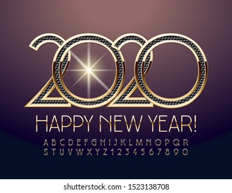 Vector premium greeting card Happy New Year 2020. Elite Uppercase Font. Golden creative Alphabet Letters and Numbers