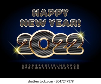 Vector premium Greeting Card Happy New Year 2022! Elite Black and Gold Font. Elegant Alphabet Letters and Numbers set