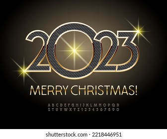 Vector premium Greeting Card Merry Christmas 2023! Artistic Alphabet Letters and Numbers set. Black and Gold elite Font.