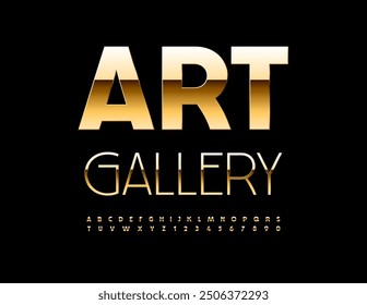 Vector premium icon Art Gallery with shiny Gold Font. Elegant chic Alphabet Letters and Numbers set