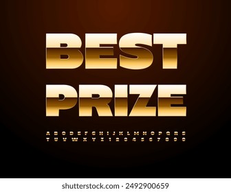 Vector premium icon Best Prize. Bold Gold Font. Modern Alphabet Letters and Numbers set.