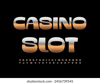 Vector premium icon Casino Slot. Exclusive Gold Font. Trendy Alphabet Letters and Numbers