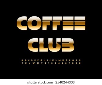 Vector premium icon Coffee Club. Futuristic Golden Font. Elite Alphabet Letters and Numbers set