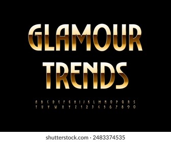 Vector premium icon Glamour Trends. Stylish Gold Font. Modern luxury Alphabet Letters and Numbers set