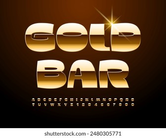 Vector premium icon Gold Bar. Exclusive Gold Font. Shiny Cool Alphabet Letters and Numbers