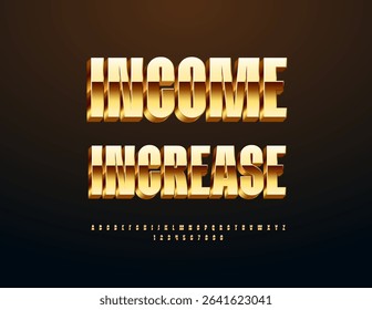 Vector Premium icon Income Increase. Stylish Gold 3D Font. Chic Fashion Alphabet Letters and Numbers set.