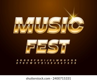 Vector premium icon Music Fest.  Modern Gold Font. Shiny Alphabet Letters and Numbers.