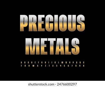 Vector premium icon Precious Metals. Modern Stylish Font. Elite Golden Alphabet Letters and Numbers set.