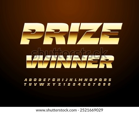 Vector premium icon Prize Winner. Exclusive Gold Font. Luxury Alphabet Letters and Numbers set.