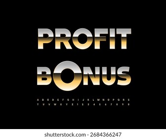 Vector Premium icon Bono de beneficios. Fuente dorada brillante. Conjunto de letras y números de alfabeto con clase de moda