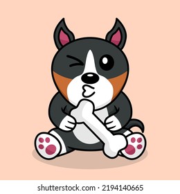 Vector premium illustration of cute dog carrying a bone
