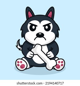 Vector premium illustration of cute dog carrying a bone