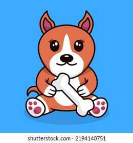 Ilustración vectorial premium de perro lindo que lleva un hueso