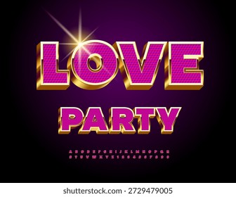 Vector Premium invitation Love Party. Classy Gold and Pink Font. Trendy Glam Alphabet Letters and Numbers set. 