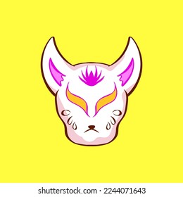 vector premium l cute vector japanese kitsune mask with background. illustration flat.