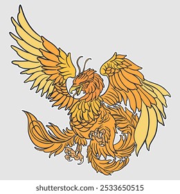 Vector premium l Phoenix color mitológico dibujo línea de tatuaje flash