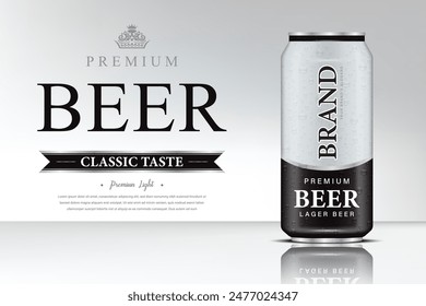 The vector of Premium Lager Beer Can With Classic Taste advertising poster