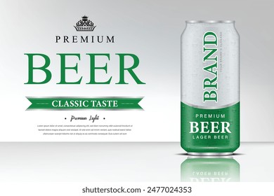 The vector of Premium Lager Beer Can With Classic Taste advertising poster