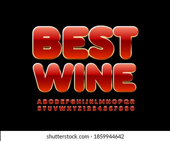 Vector premium logo Best Wine. Red and Gold shiny Font. Chic Alphabet Letters and Numbers set