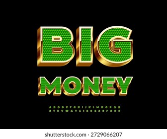 Logo de Vector Premium Big Money. Elite Green y Golden 3D Font. Conjunto de letras y números de alfabeto de lujo.