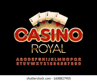 Vector premium Logo Casino Royal.  Chic Modern Font. Luxury Red and Golden Alphabet Letters and Numbers.