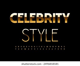 Vector premium logo Celebrity Style. Trendy Gold Font. Elite Alphabet Letters and Numbers set.