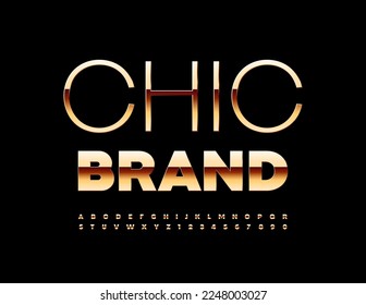 Vector premium logo Chic Brand with Golden Font. Luxury Alphabet Letters and Numbers set