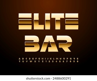 Vector con logotipo premium Elite Bar. Fuente Gold exclusiva. Conjunto de letras y números de alfabeto elegante.