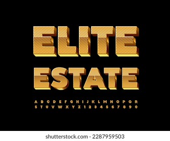 Logotipo de Vector Premium Elite Estate. Fuente de oro texturizada. Juego de lujo 3D de letras y números alfabetos