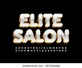 Vetor premium logo Salão Elite. Fonte 3D dourada e branca. Conjunto de letras alfabéticas e números de estilo elegante