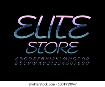 Logo premium do vetor Elite Store. Fonte do gradiente de metal. Letras e Números de Alfabeto reflexivo prata elegante