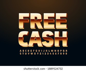Vector premium logo Free Cash. 3D Elite Font. Shiny Golden Alphabet Letters and Numbers set