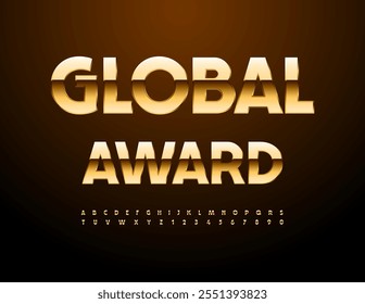Vector premium logo Global Award. Unique Gold Font. Elite Alphabet Letters, Numbers and Symbols.