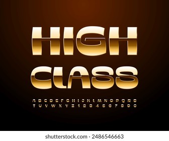 Vector logotipo premium High Class. Fuente Elite moderna. Elegante conjunto de letras y números del alfabeto dorado.