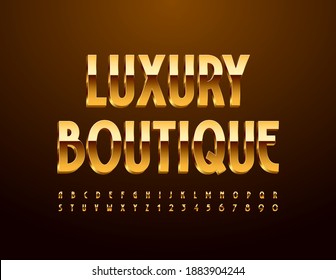 Vector premium logo Luxury Boutique. Elegant shiny Font. Gold Alphabet Letters and Numbers set