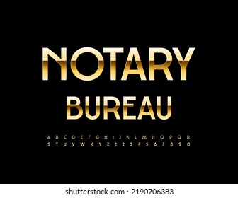 Notario de logotipo premium de vectores con fuente elegante. Letras y números de alfabeto dorado