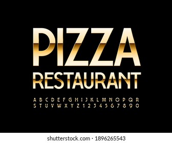Vektor Premium Logo Pizza Restaurant. Elegante Elite-Schriftart. Alphabet-Gold-Buchstaben und -Zahlen-Set