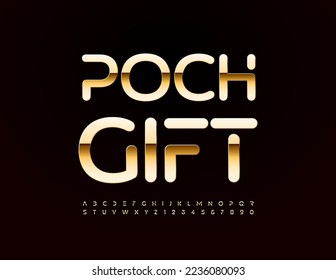 Logotipo del Vector premium Poch Gift. Chic Golden Font. Juego de letras y números únicos de alfabeto artístico.