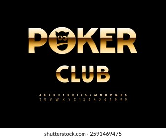 Vector Premium logo Poker Club with Decorative Emblem. Gold set of Alphabet Letters and Numbers. Luxury Glossy Font