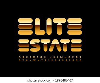 Vector premium logo Real Estate. Stylish glossy Font. Luxury Golden Alphabet Letters and Numbers set
