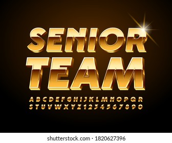 Vector premium logo Senior Team. 3D shiny Font. Elegant Gold Alphabet Letters and Numbers set