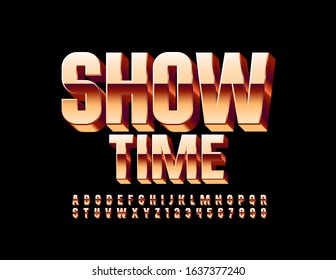 Vector premium logo Show Time. Golden 3D luxury Font. Elite Alphabet Letters and Numbers