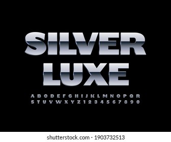 Vector premium logo Silver Luxe. Shiny chrome Font. Platinum Alphabet Letters and Numbers set