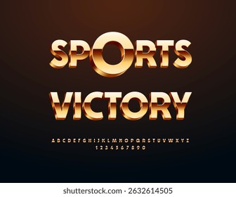 Vetor Premium logo Sports Victory. Elite Gold 3D Font. Letras e Números Alfabetos Metálicos Chiques definidos.