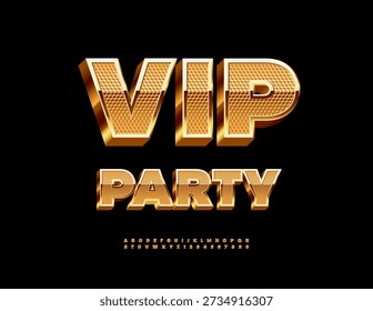 Vector Premium logo Vip Party. Fuente dorada texturizada exclusiva. Conjunto de letras y números de alfabeto 3D de alta calidad de moda.