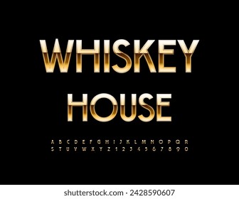 Vector premium logo Whiskey House. Shiny Gold Font, Luxury style Alphabet Letters and Numbers set.
