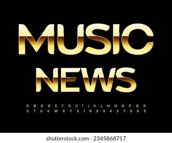 Vector premium logotype Music News. Beautiful Golden Font. Chic Alphabet Letters and Numbers.